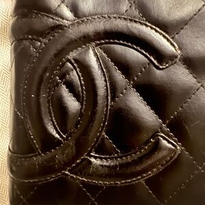 CHANEL Black Quilted Leather large wallet